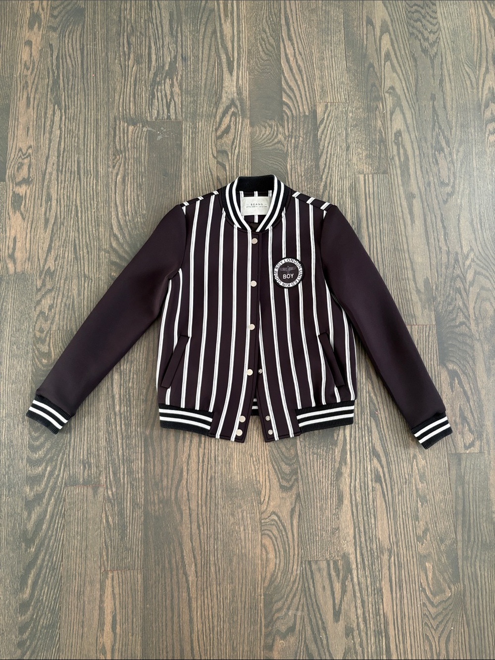 Striped Bomber Jacket with Patch - Black & White